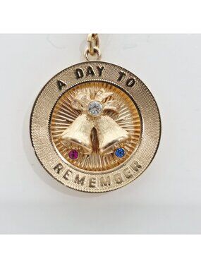 Gold-Tone "A Day To Remember" Charm Pendant Rhinestone-Embellished Bells Monet